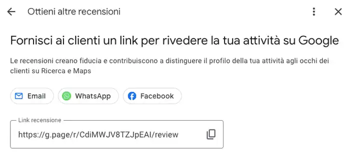 Ottenere un link per chiedere recensioni ai clienti