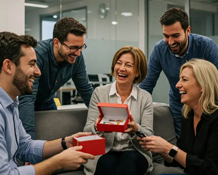 Dipendenti fsteggiano dopo aver ricevuto il loro dono di fine anno in azienda | QuBox