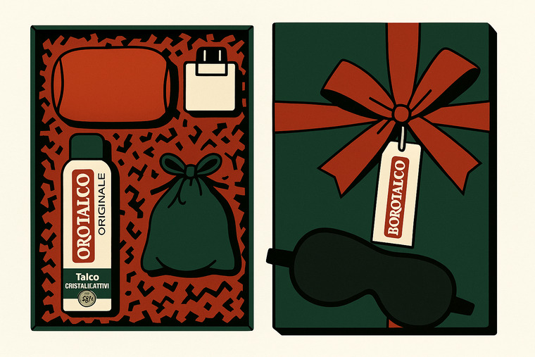 mockup progetto gift box Borotalco by QuBox